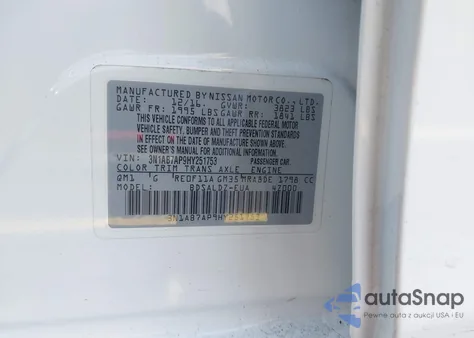 2017 Nissan Sentra Sv z USA, uszkodzony, nr VIN 3N1AB7AP9HY251753